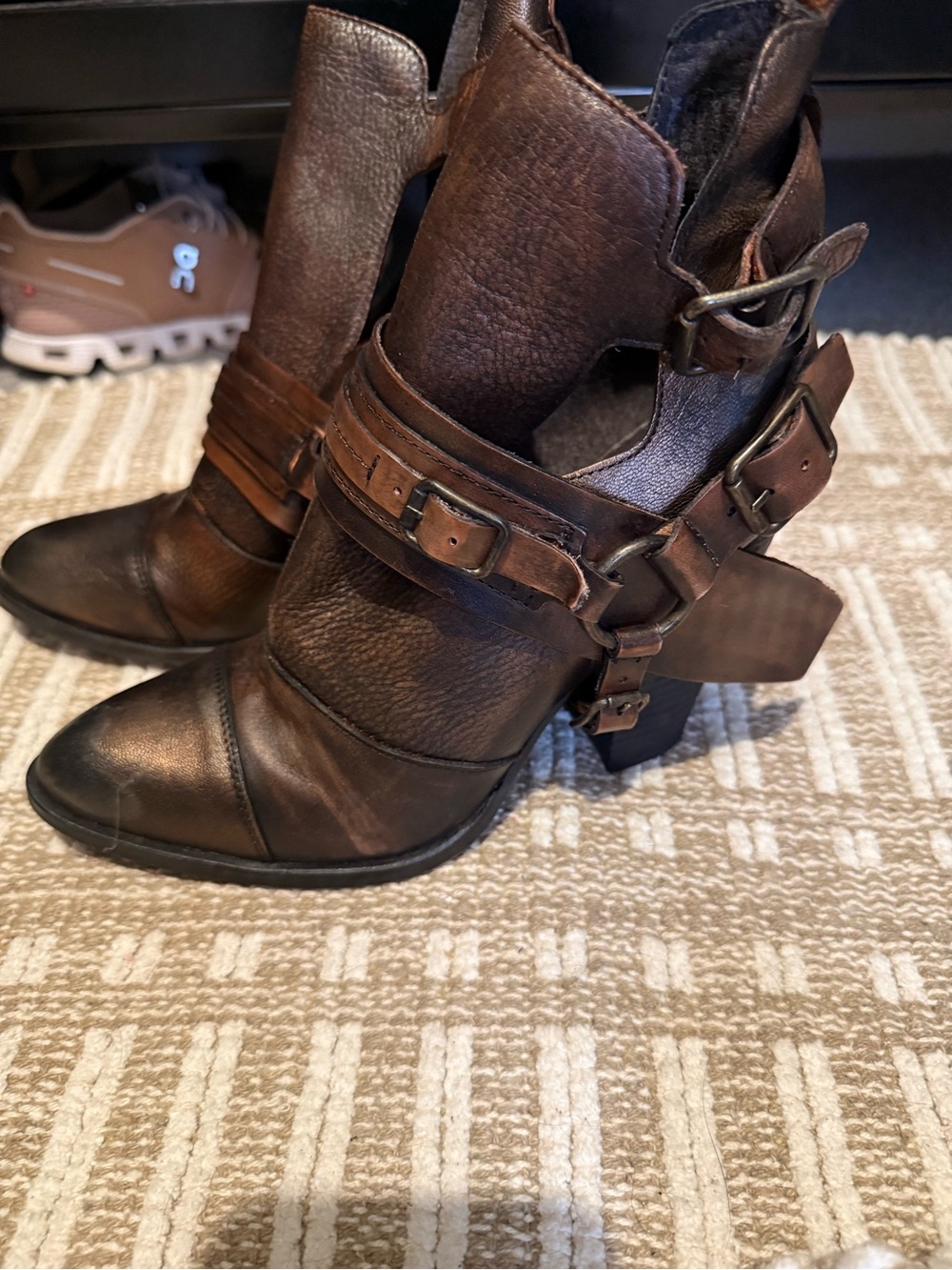 naughty monkey Dark Brown Leather Buckle Ankle Boots